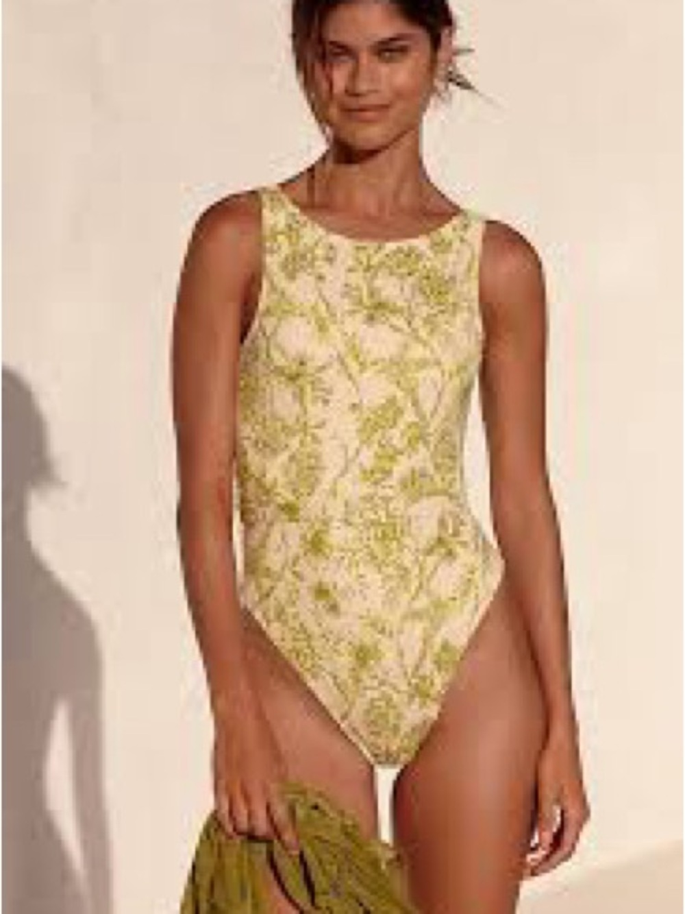 Women’s Green Floral One-Piece Swimsuit - Classic High Neck